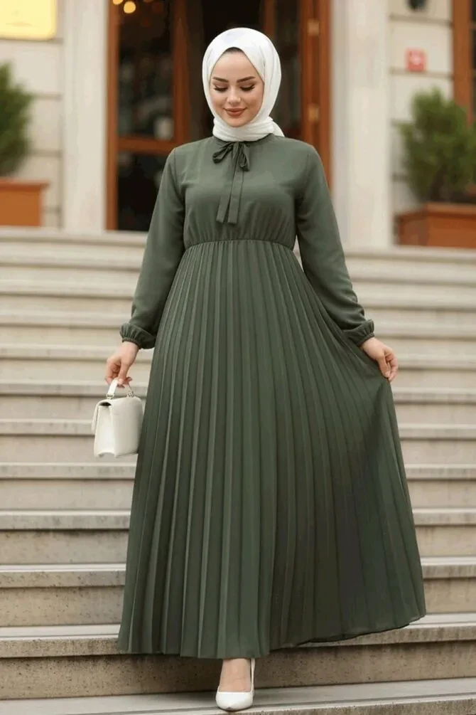 Modest Khaki Chiffon Maxi Dresses 50351HK - 1