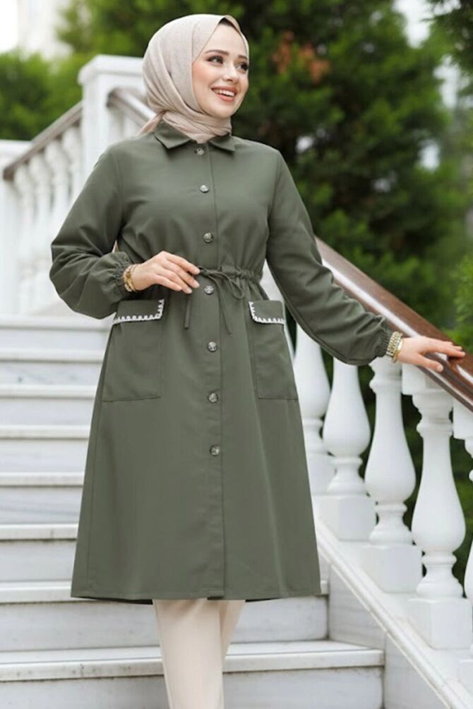 Modest Khaki Coat 91781HK - 1