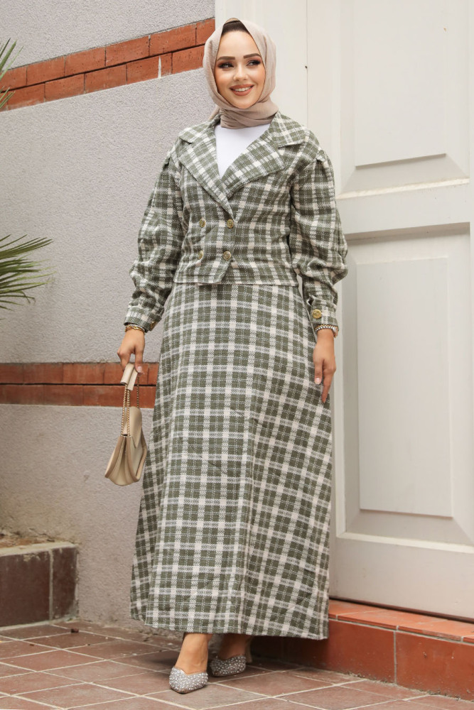 Modest Khaki Dual Skirt Suit 12431HK - 1