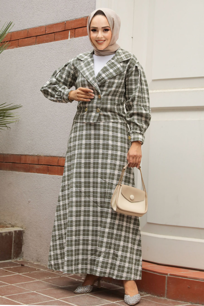 Modest Khaki Dual Skirt Suit 12431HK - 2