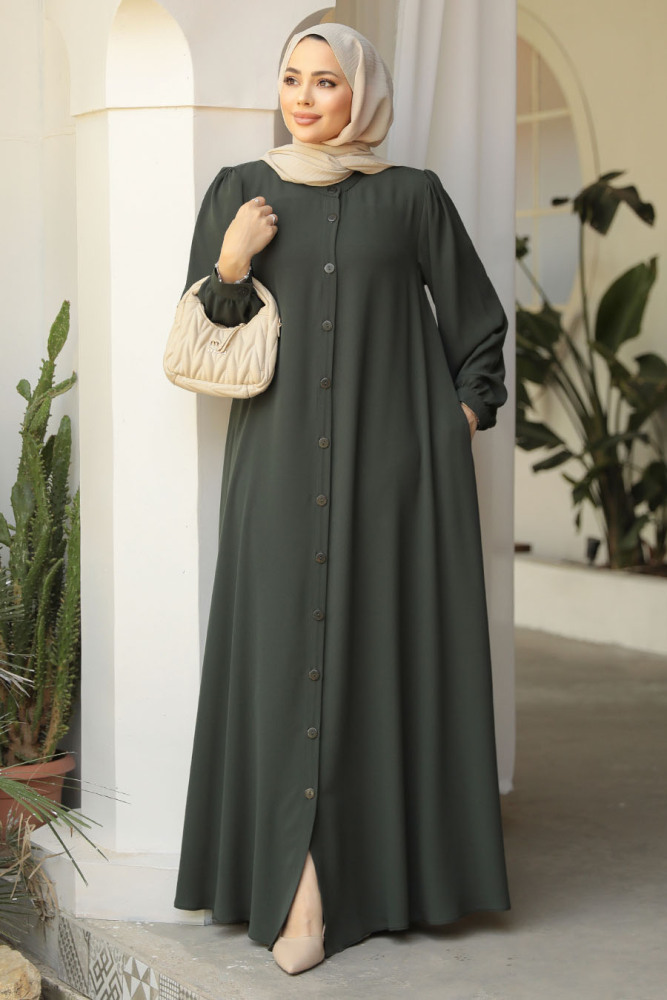 Modest Khaki Dubai Abaya 45283HK - 2