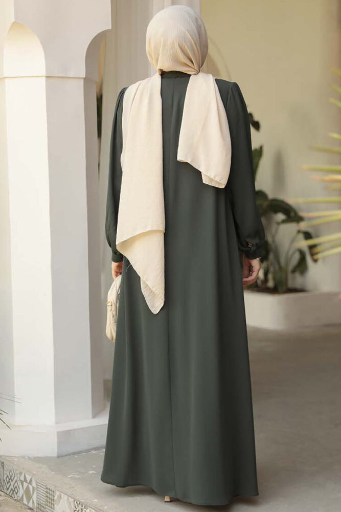 Modest Khaki Dubai Abaya 45283HK - 3