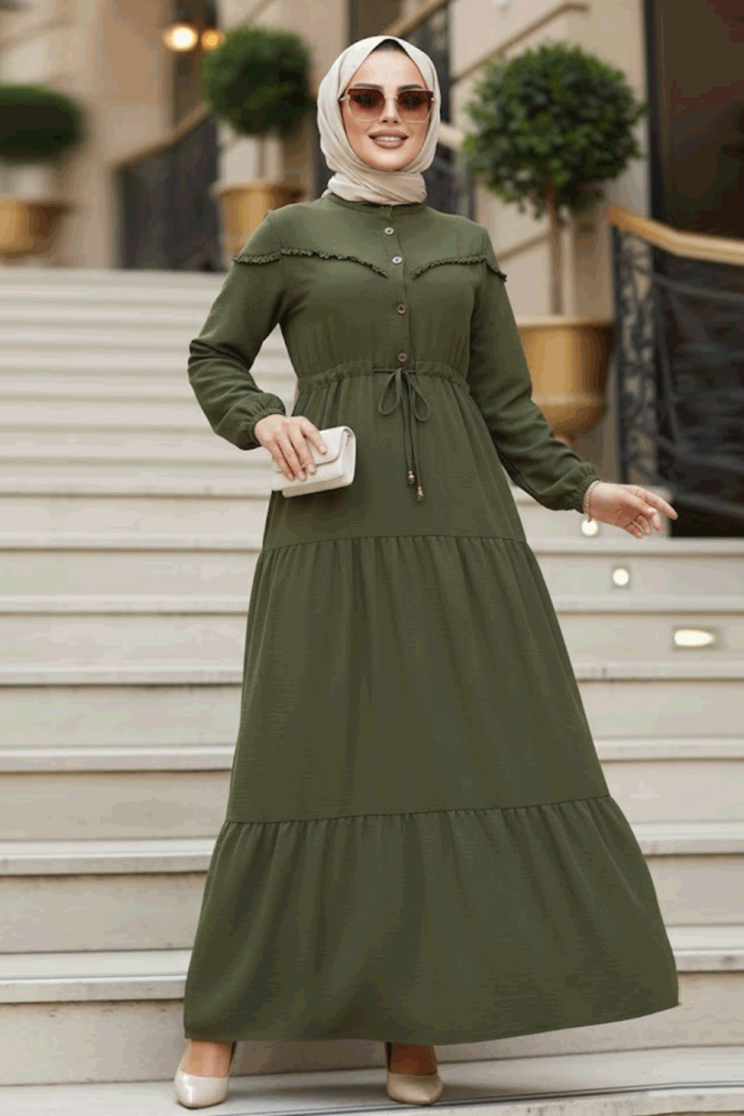 Modest Khaki Eid Dress 10334HK - 1