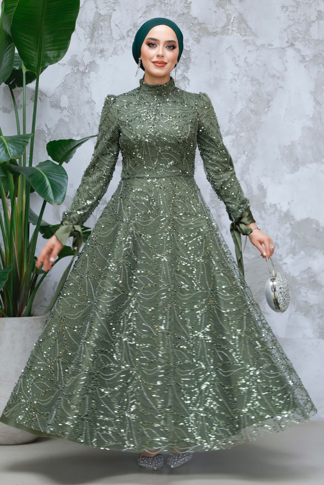 Modest Khaki Elegant Evening Gown 4908HK - 4