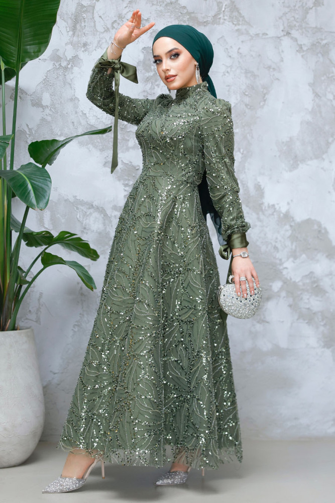 Modest Khaki Elegant Evening Gown 4908HK - 1