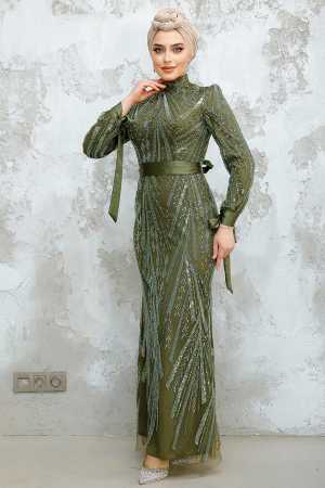 Modest Khaki Evening Long Dress 47631HK - 1