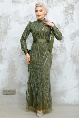 Modest Khaki Evening Long Dress 47631HK - 3