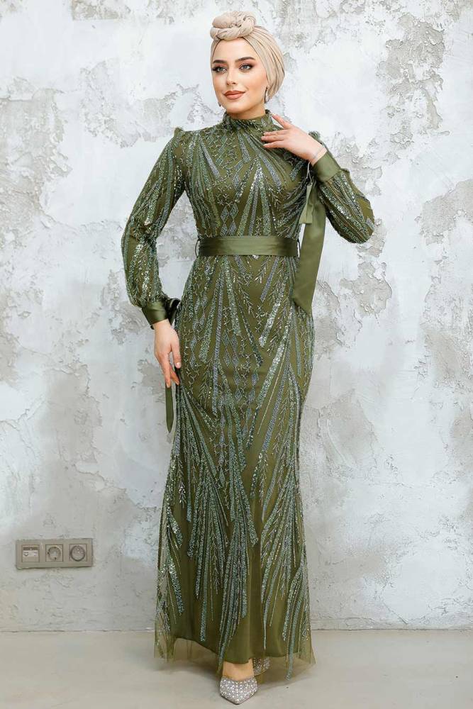 Modest Khaki Evening Long Dress 47631HK - 3