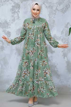 Modest Khaki Floral Dress 22053HK - 2