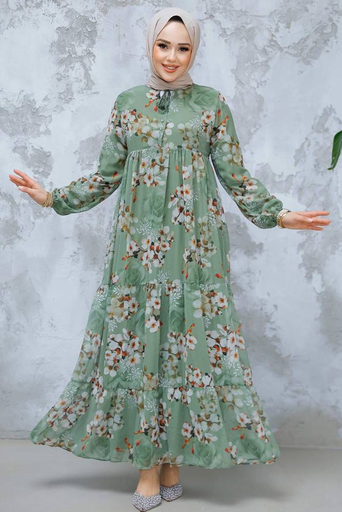 Modest Khaki Floral Dress 22053HK - 2