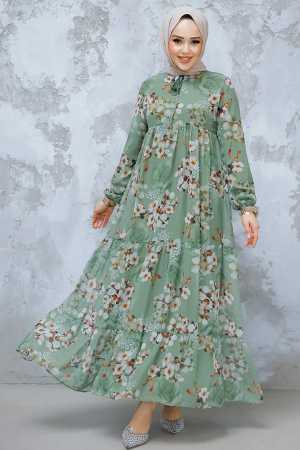 Modest Khaki Floral Dress 22053HK - 1