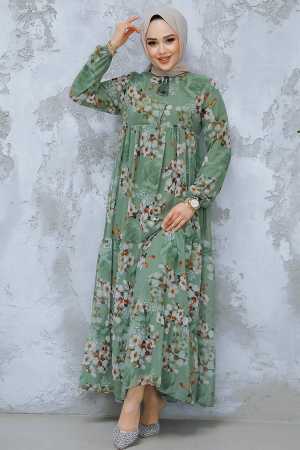 Modest Khaki Floral Dress 22053HK - 3