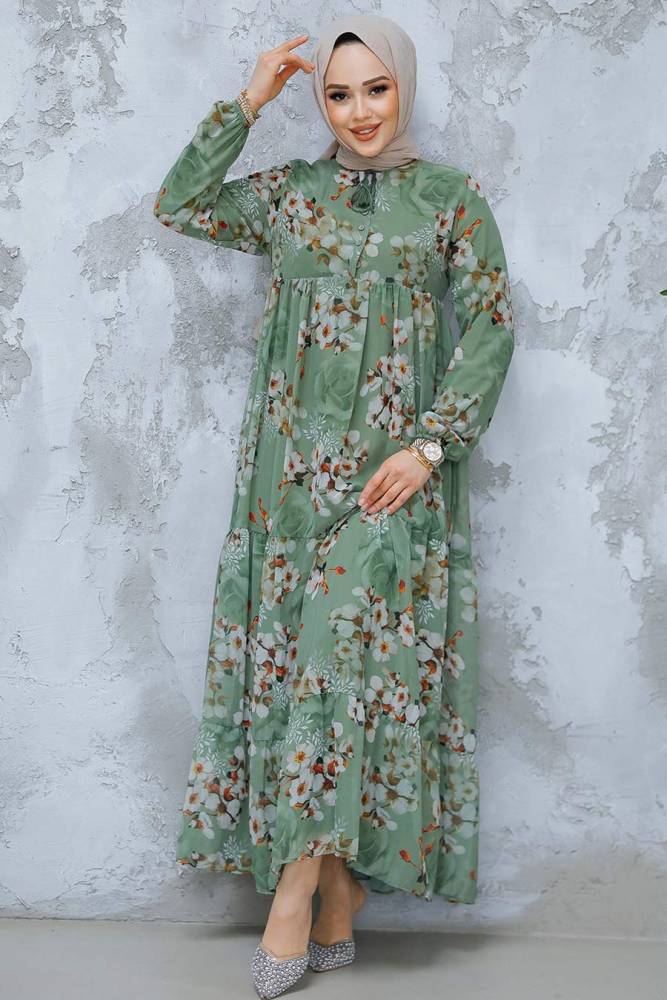 Modest Khaki Floral Dress 22053HK - 3