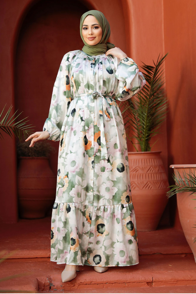 Modest Khaki Floral Dress 23153HK - 2
