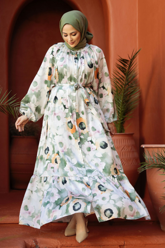 Modest Khaki Floral Dress 23153HK - 3