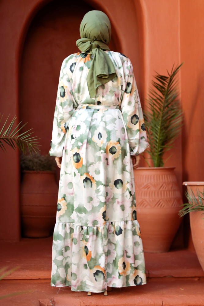 Modest Khaki Floral Dress 23153HK - 4
