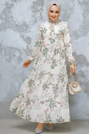 Modest Khaki Floral Maxi Dress 22054HK - 1