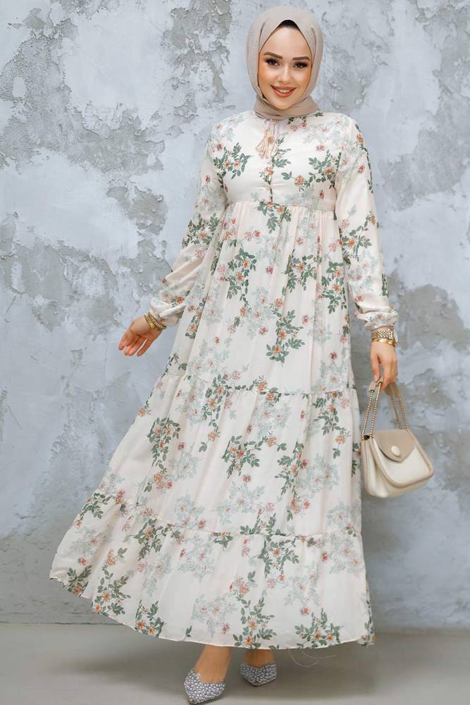 Modest Khaki Floral Maxi Dress 22054HK - 1