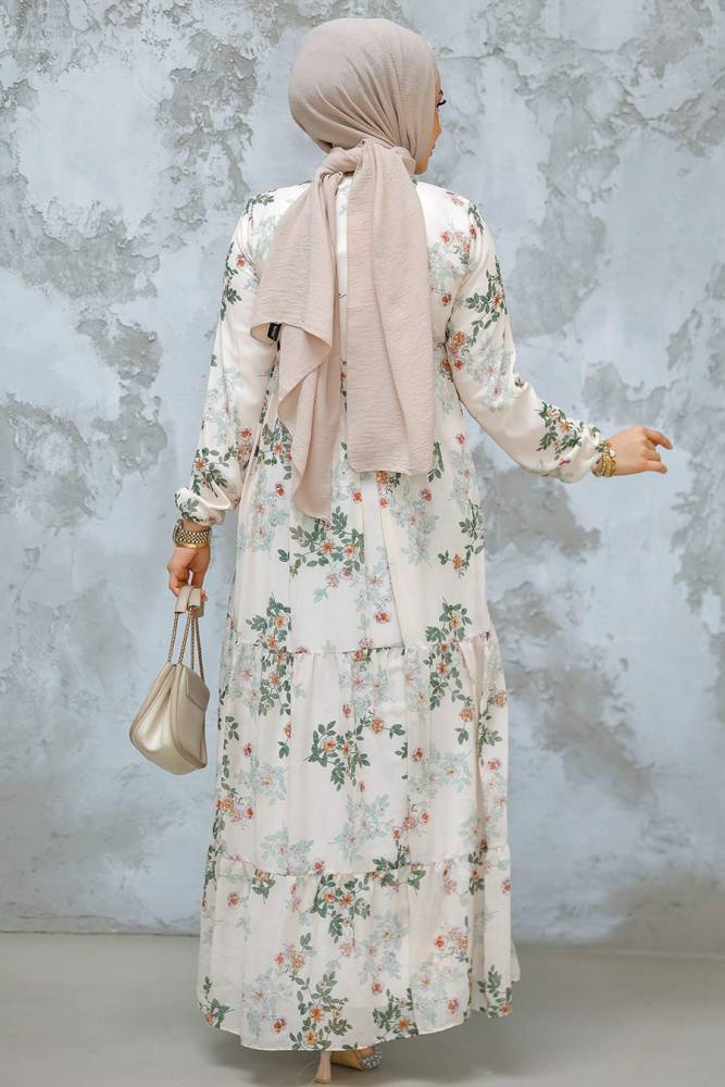 Modest Khaki Floral Maxi Dress 22054HK - 3