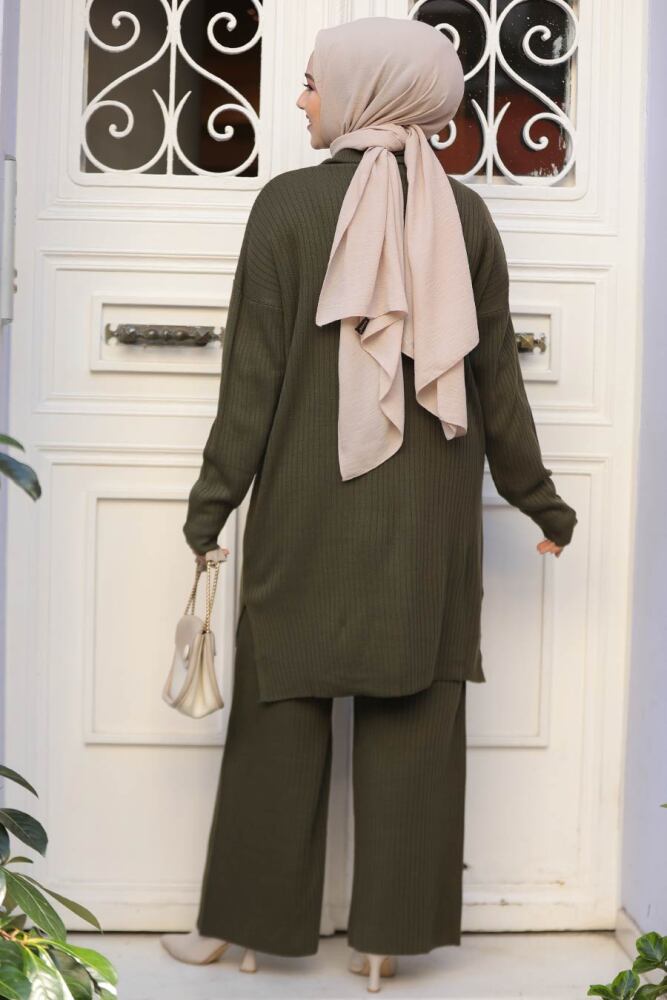 Modest Khaki Knitwear Dual Suit 50627HK - 4