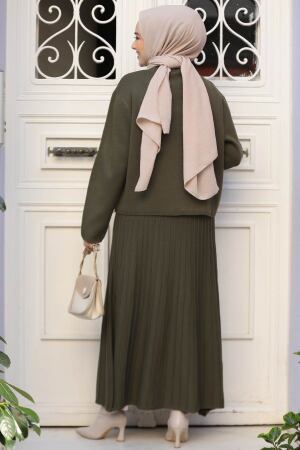 Modest Khaki Knitwear Skirted Dual Suit 40013HK - 4