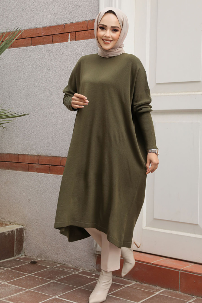 Modest Khaki Knitwear Tunic 70082HK - 1