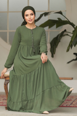Modest Khaki Long Sleeve Dress 22051HK - 7
