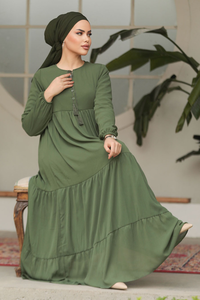 Modest Khaki Long Sleeve Dress 22051HK - 4