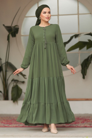 Modest Khaki Long Sleeve Dress 22051HK - 3