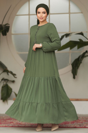 Modest Khaki Long Sleeve Dress 22051HK - 2