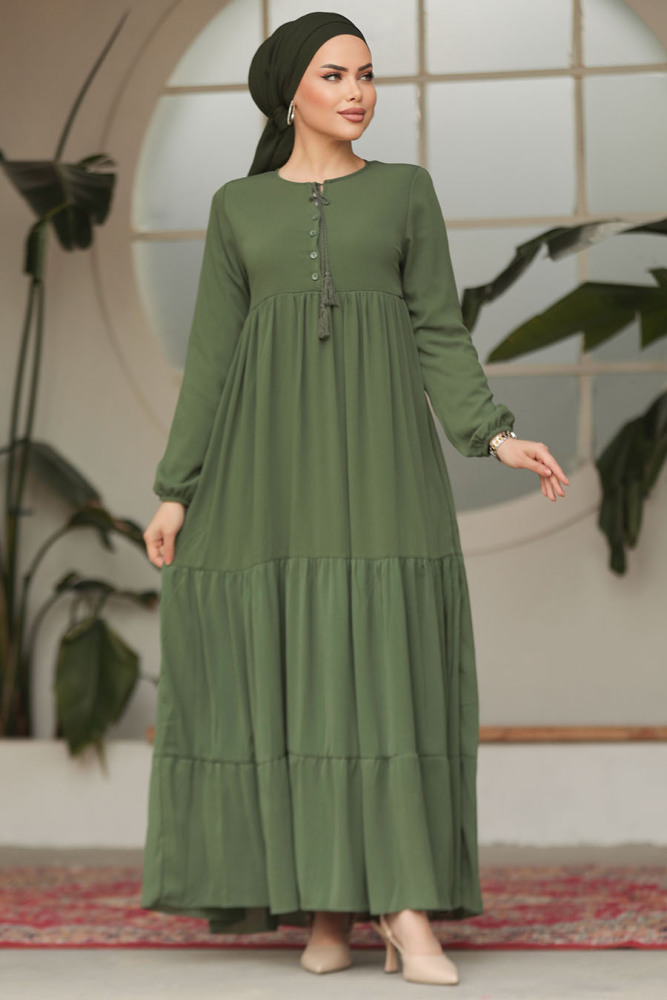 Modest Khaki Long Sleeve Dress 22051HK - 6