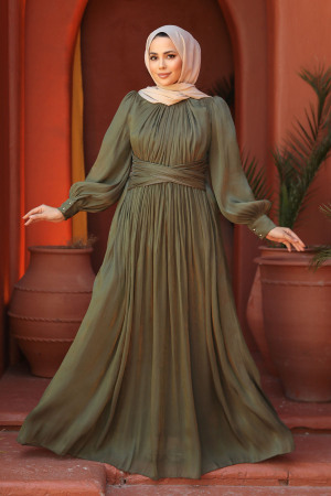 Modest Khaki Long Sleeve Evening Dress 46221HK - 1