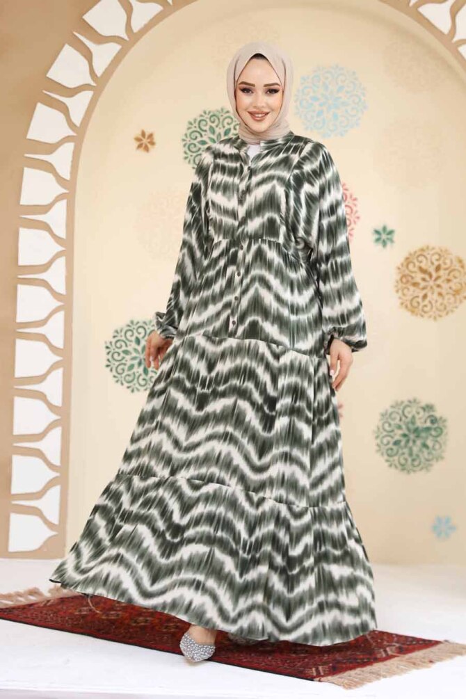 Modest Khaki Maxi Dress 235806HK - 1