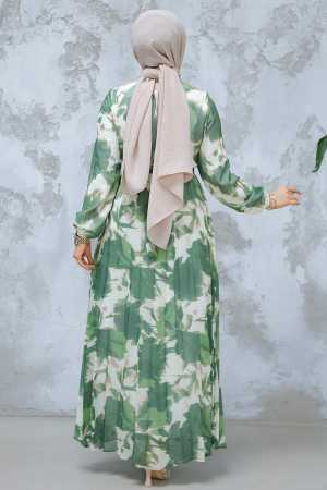 Modest Khaki Pleated Maxi Dress 344602HK - 3