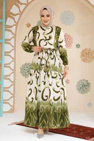 Modest Khaki Summer Dress 10208HK - 2