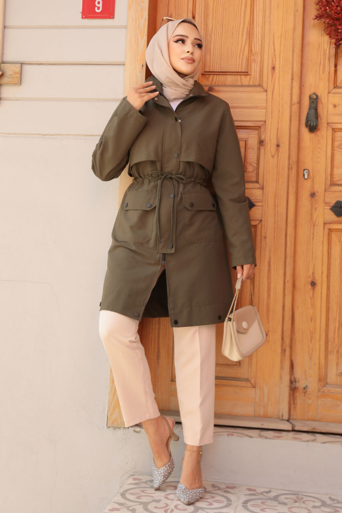 Modest Khaki Trench Coat 19025HK - 2