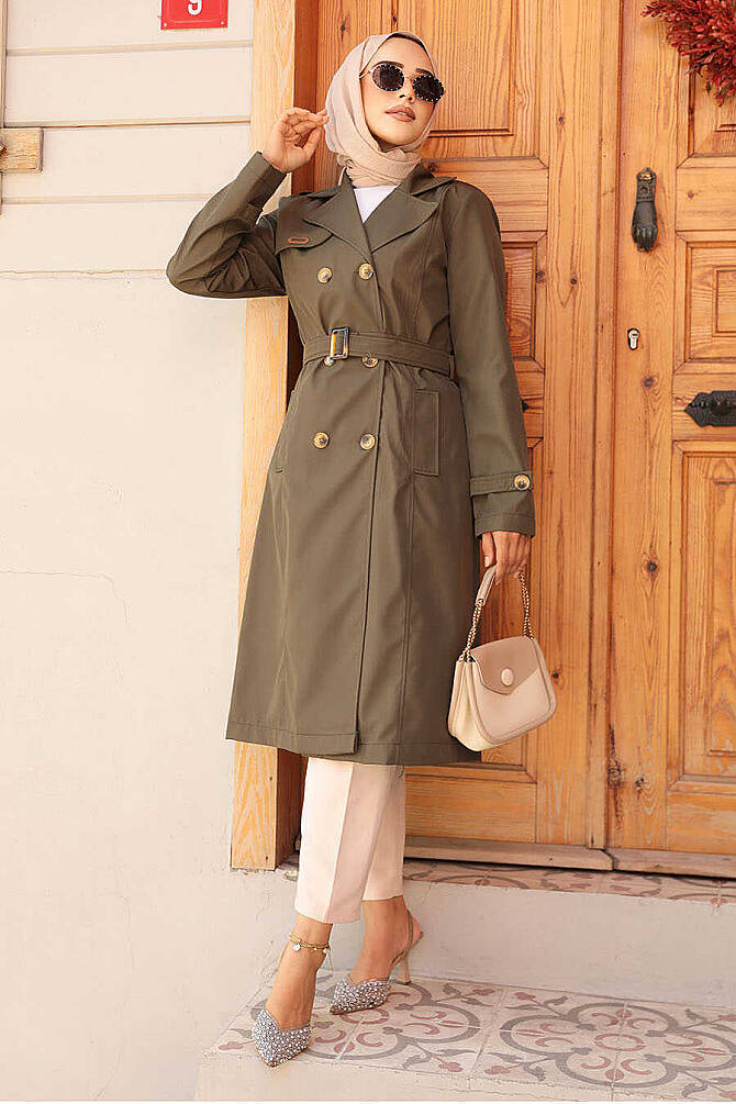 Modest Khaki Trench Coat 60500HK - 3