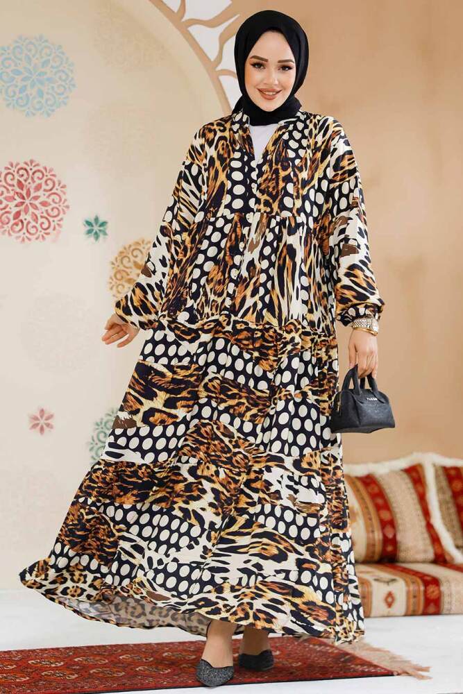 Modest Leopard Long Sleeve Dress 23041LP - 2