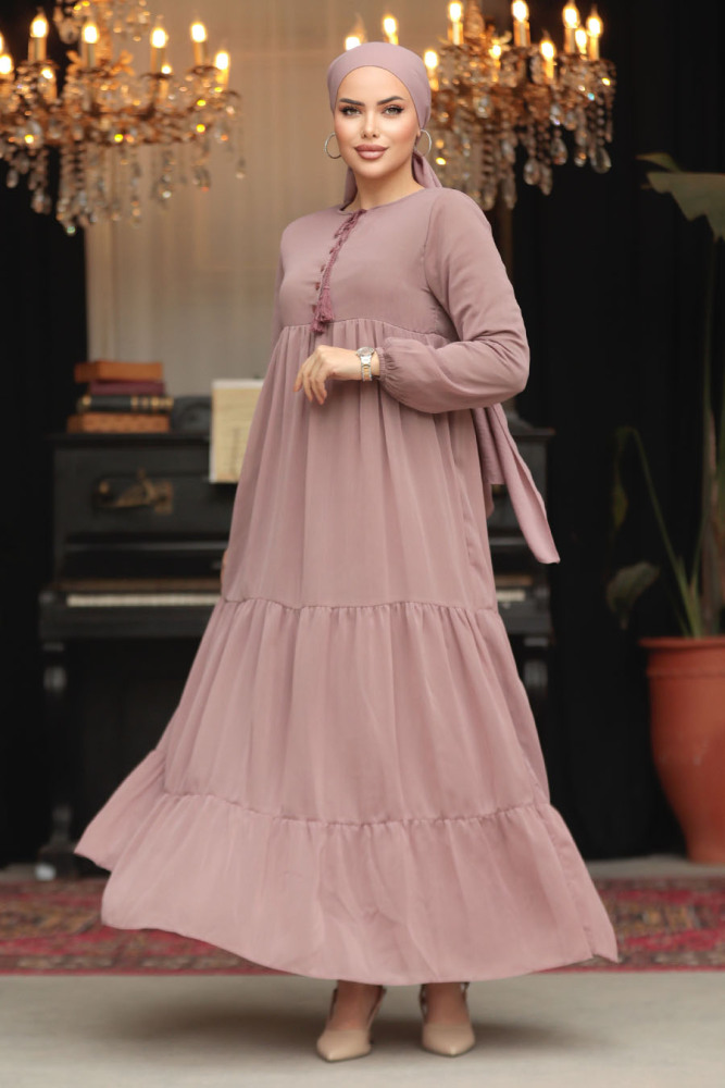 Modest Light Dusty Rose Long Sleeve Dress 22051AGK - 3