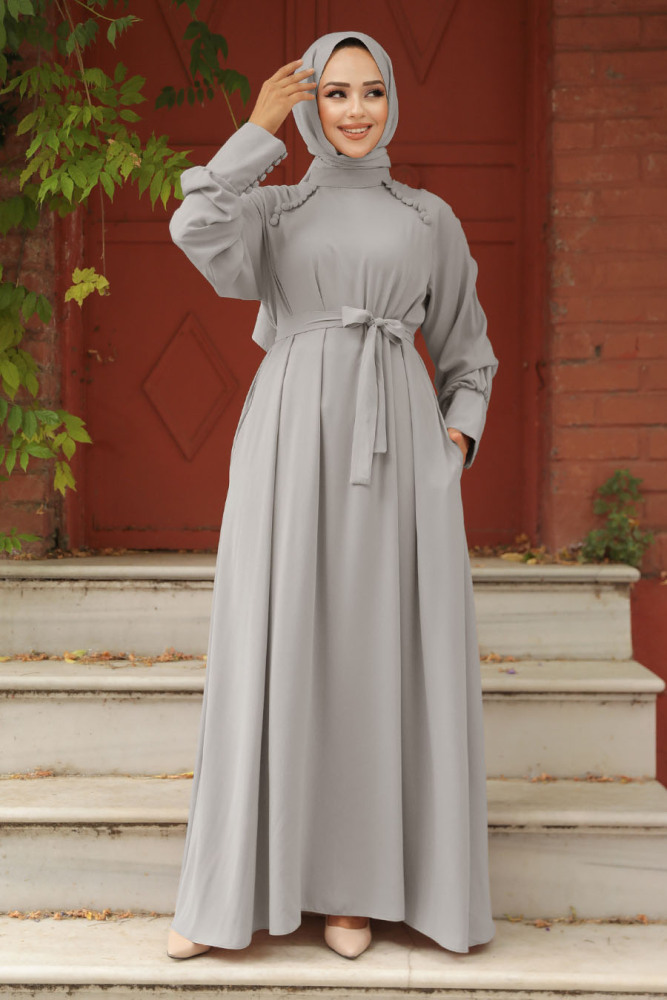 Modest Light Grey Abaya Dress 330104AGR - 1