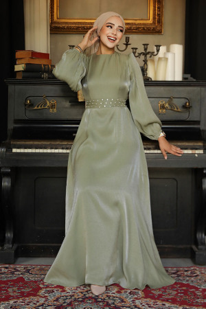 Modest Light Khaki Evening Long Dress 23302AHK - 3