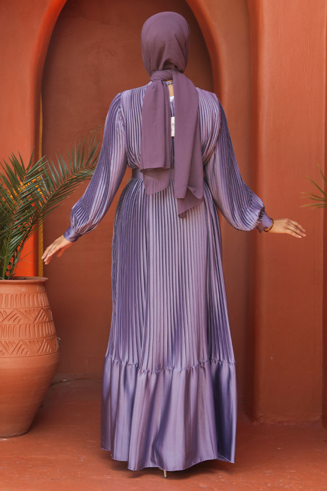 Modest Lila Pleated Maxi Dress 43532LILA - 4