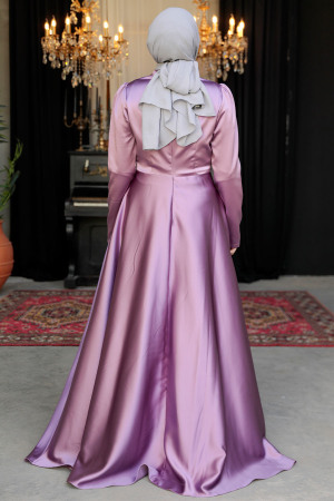 Modest Lila Satin Bridesmaid Dress 25880LILA - 3