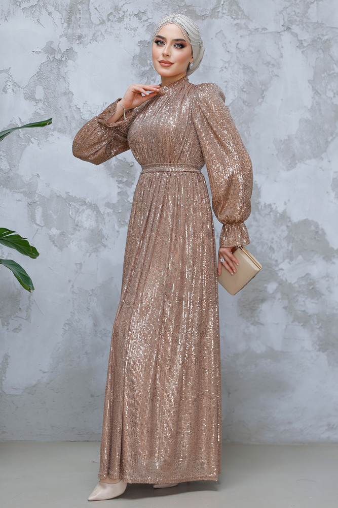 Modest Mink Evening Gown With Long Sleeve 44961V - 2