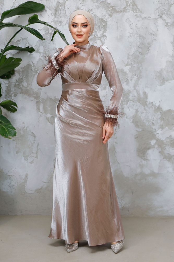 Modest Mink Evening Long Dress 50481V - 1