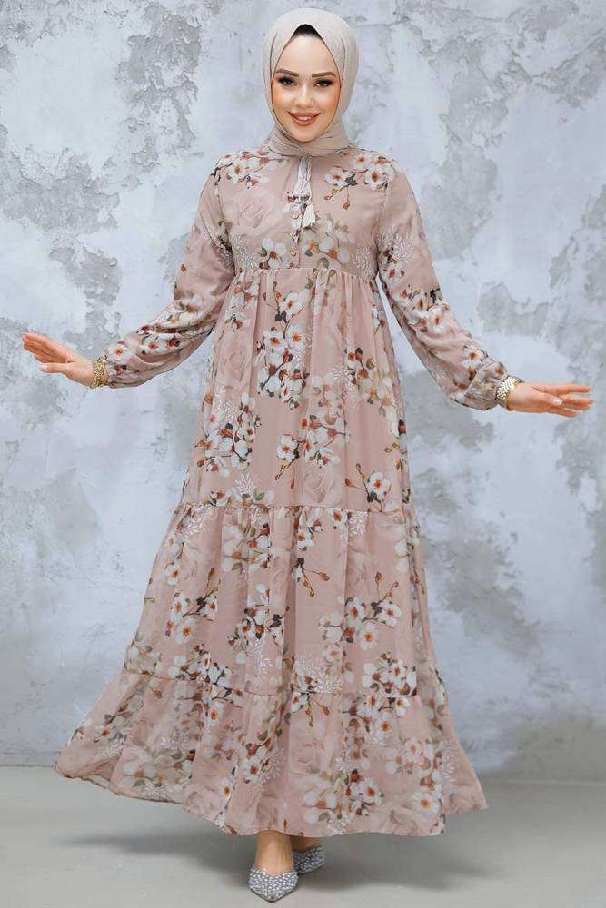 Modest Mink Floral Dress 22053V - 2