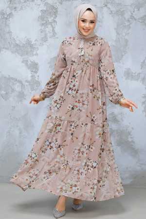 Modest Mink Floral Dress 22053V - 1