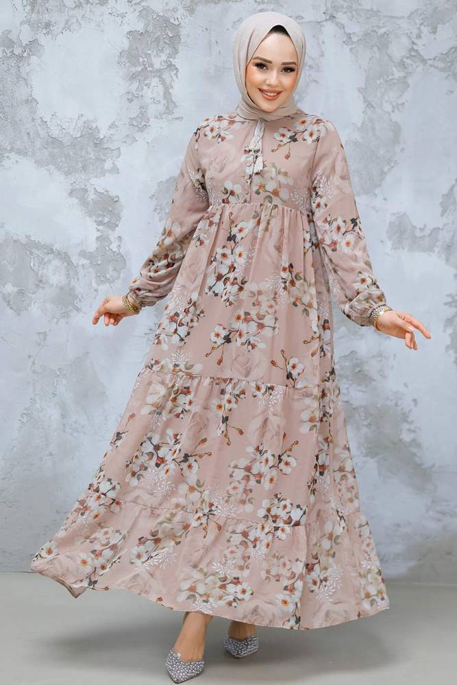 Modest Mink Floral Dress 22053V - 1