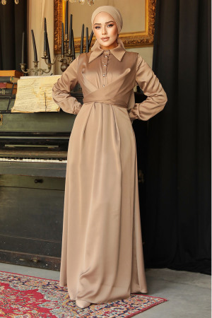 Modest Mink Satin Dress 45661V - 1