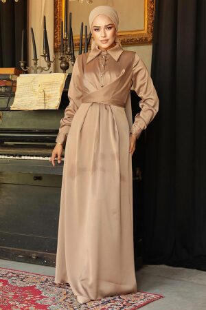 Modest Mink Satin Dress 45661V - 2
